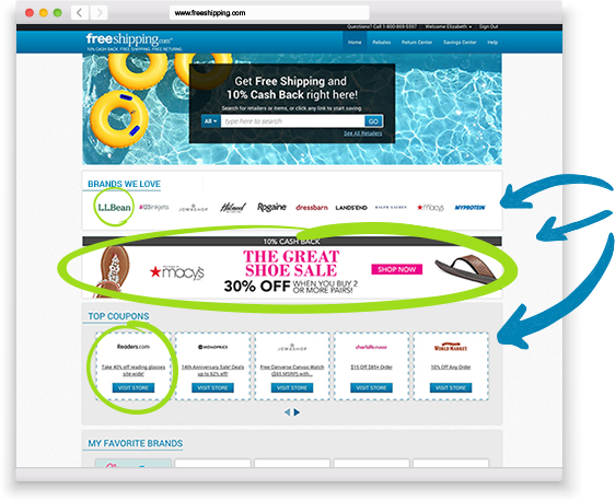 FreeShipping.com Homepage ad placements